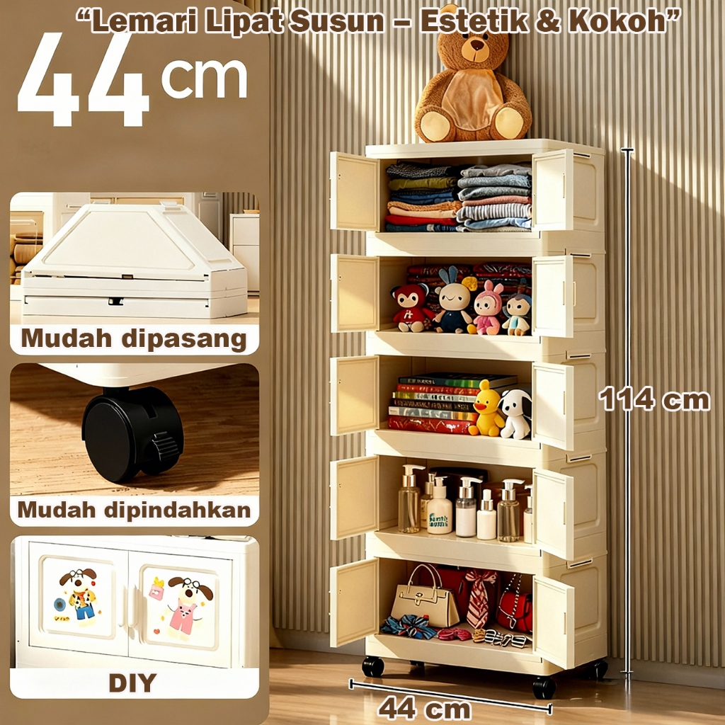 BM Lemari pakaian plastik Beroda Hemat Tempat Lemari pakaian plastik bawah lemari baju aesthetic coc