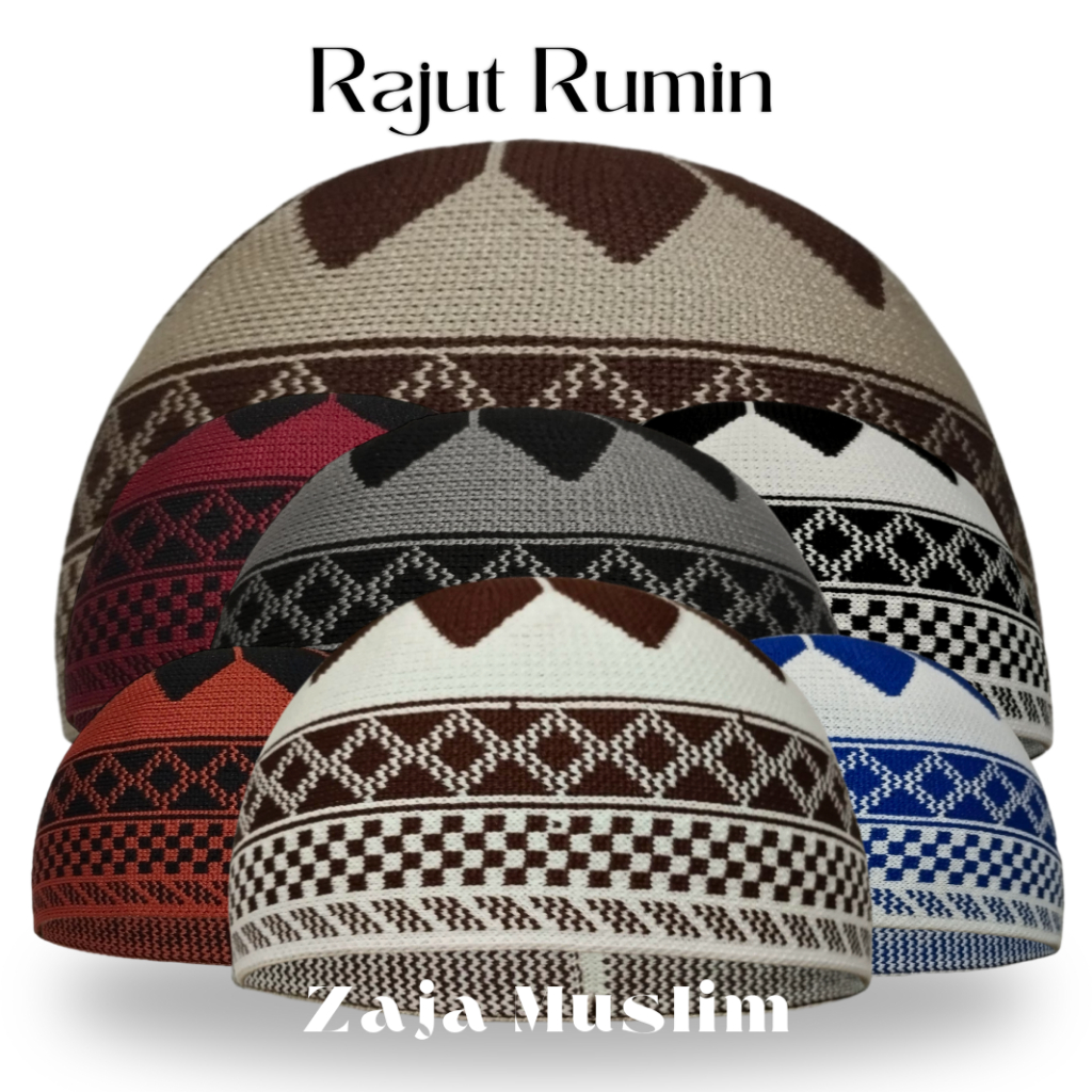 ZAJA Peci Rajut Rumin Motif Kubah Mesjid Kopiah Haji Peci Rajut Bulat