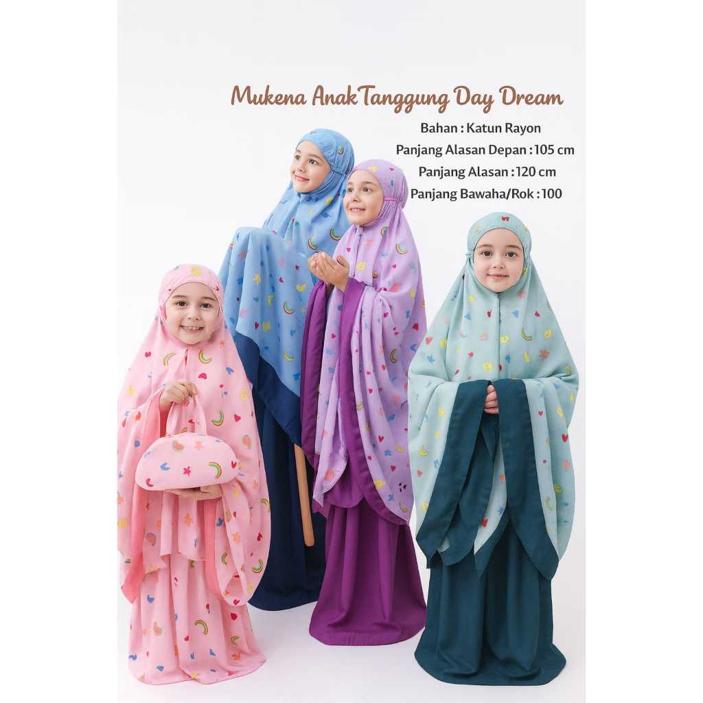Mukenah Anak Motif Pelangi Usia 3 - 15 Tahun Bahan Katun Rayon Premium EDISI 2026