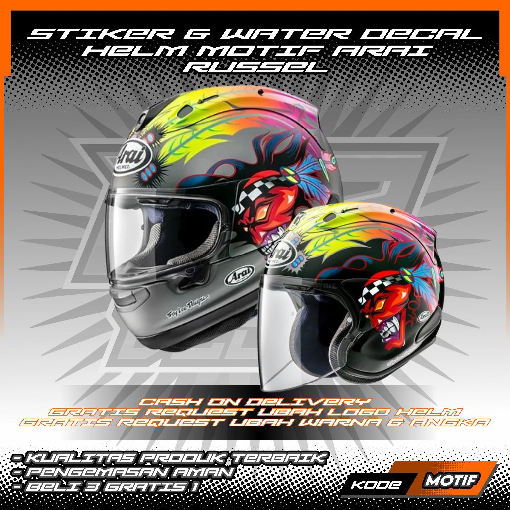 STIKER & WATER DECAL HELM MOTIF ARAI RUSSEL