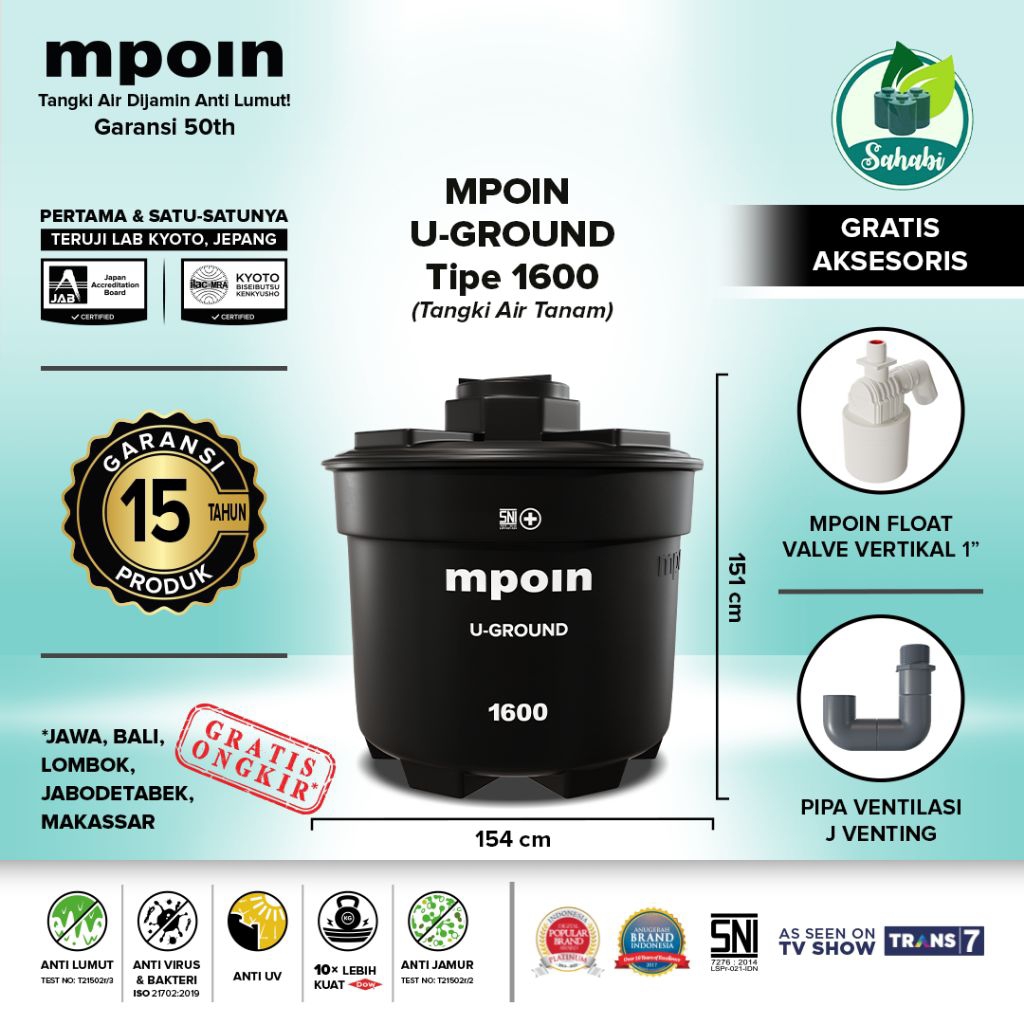 Tandon Air / Toren Air / Tangki Air U GROUND TANK / TANDON TANAM U-Ground MPOIN Ukuran 1600 Liter