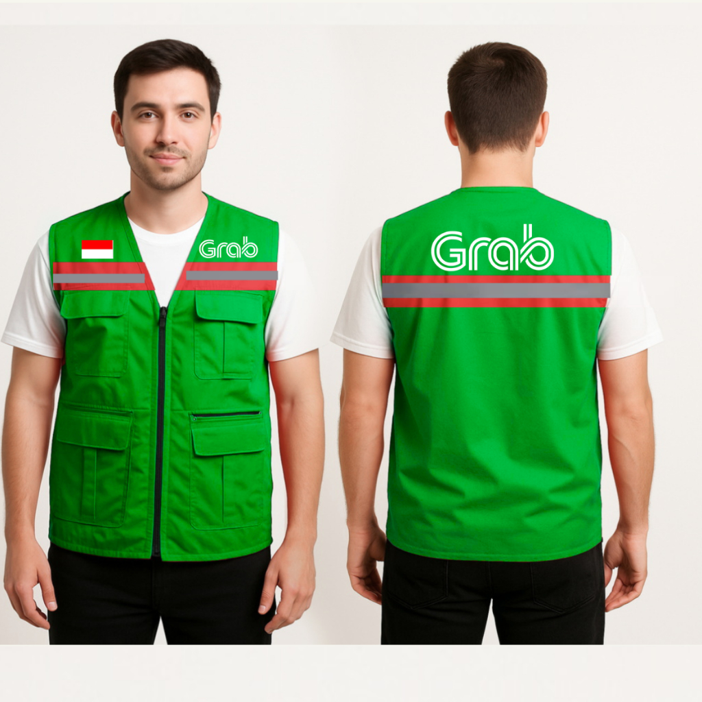 Terlaris  Rompi BB Go&Grb&Maxim Taslan Waterproof, Rompi Hiking List Pria Ojol Grab Tebal Anti Dingi