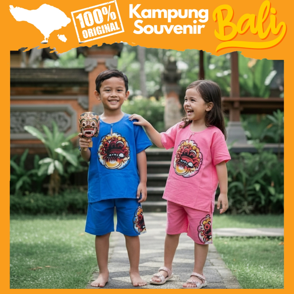Setelan Anak Barong Lukis Khas Bali Rayon Adem Baju Santai Oleh Oleh Kampung Souvenir