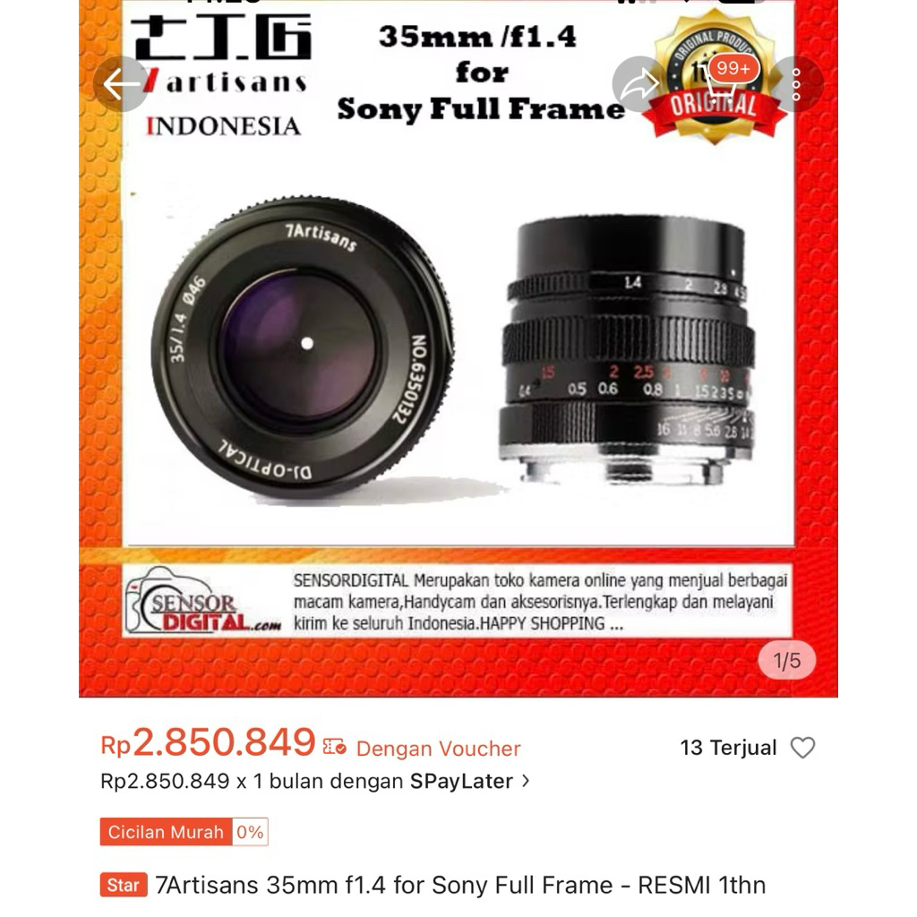 Lensa 7artisan for sony full frame 35 mm F 1.4