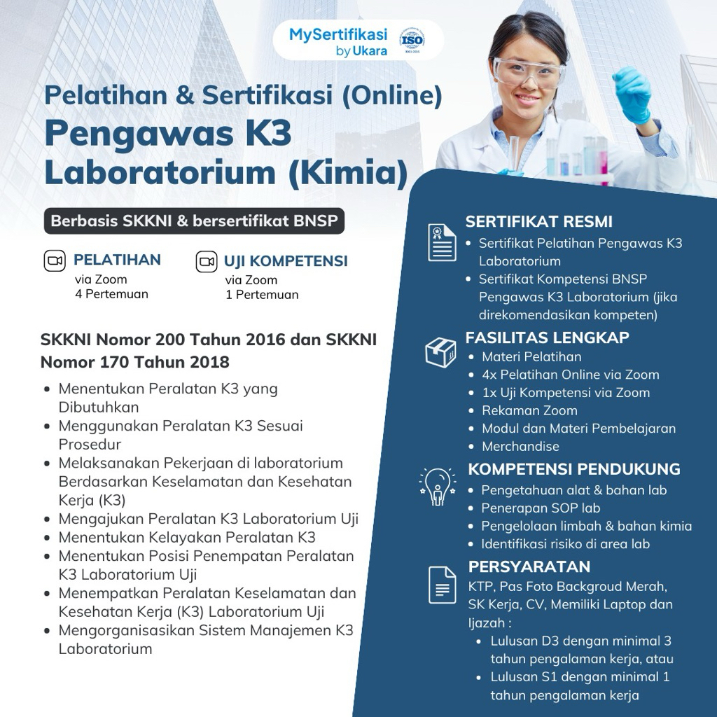Pelatihan & Sertifikasi BNSP Pengawas K3 Laboratorium - Online