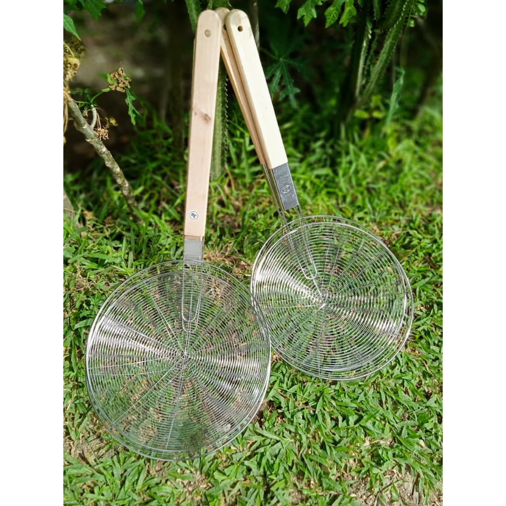 Saringan Parabola Serok Besar Jaring Stainless Gagang Kayu - Serok Besar 28, 30cm - Saringan Mie