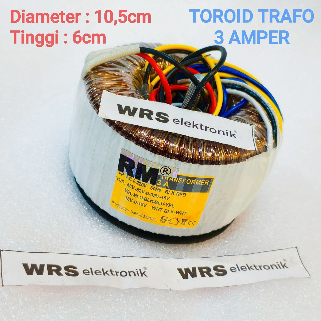 Trafo TOROID trafo donat 3A CT 32V , 45V merk RM caren full hitam