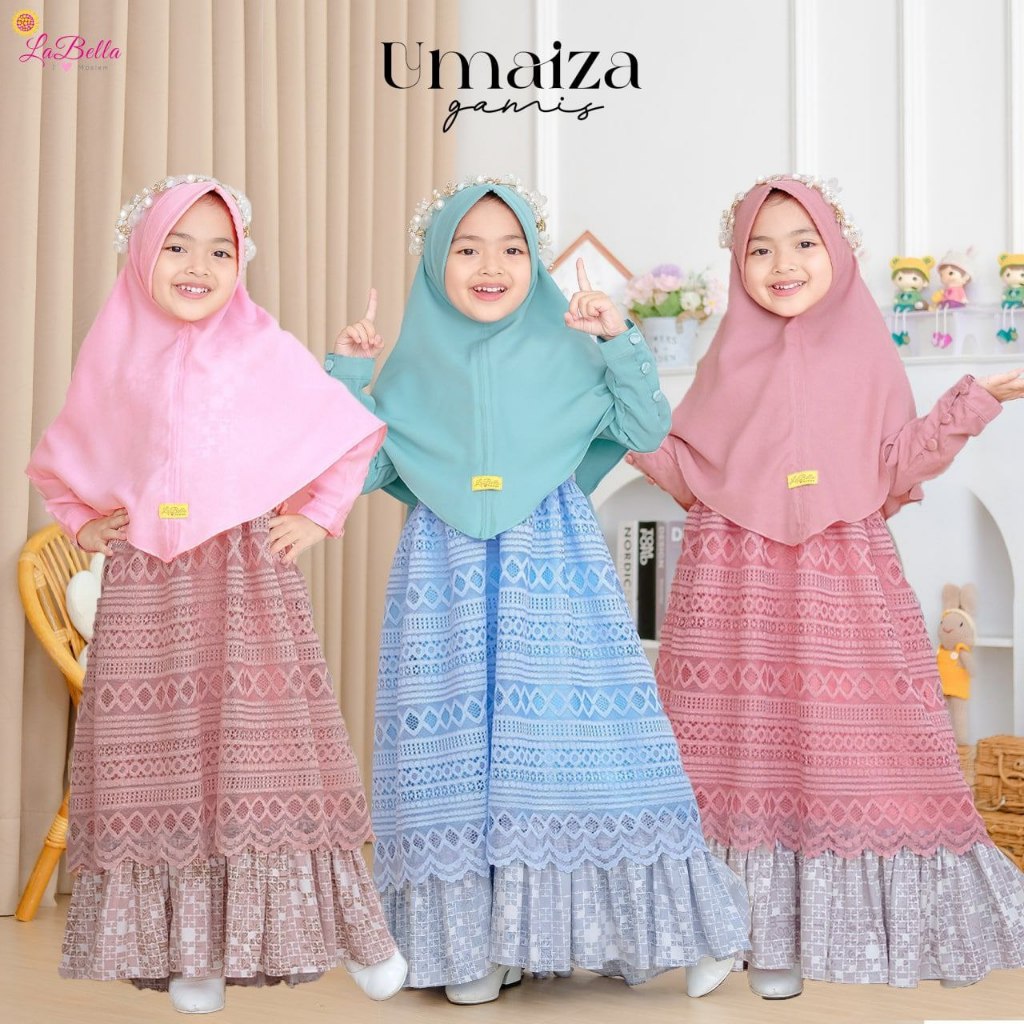 gamis umaiza  labella anak kecil perempuan bermotif garis