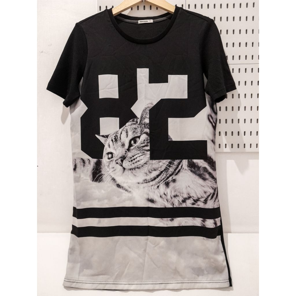Dress Hitam Putih Motif Kucing