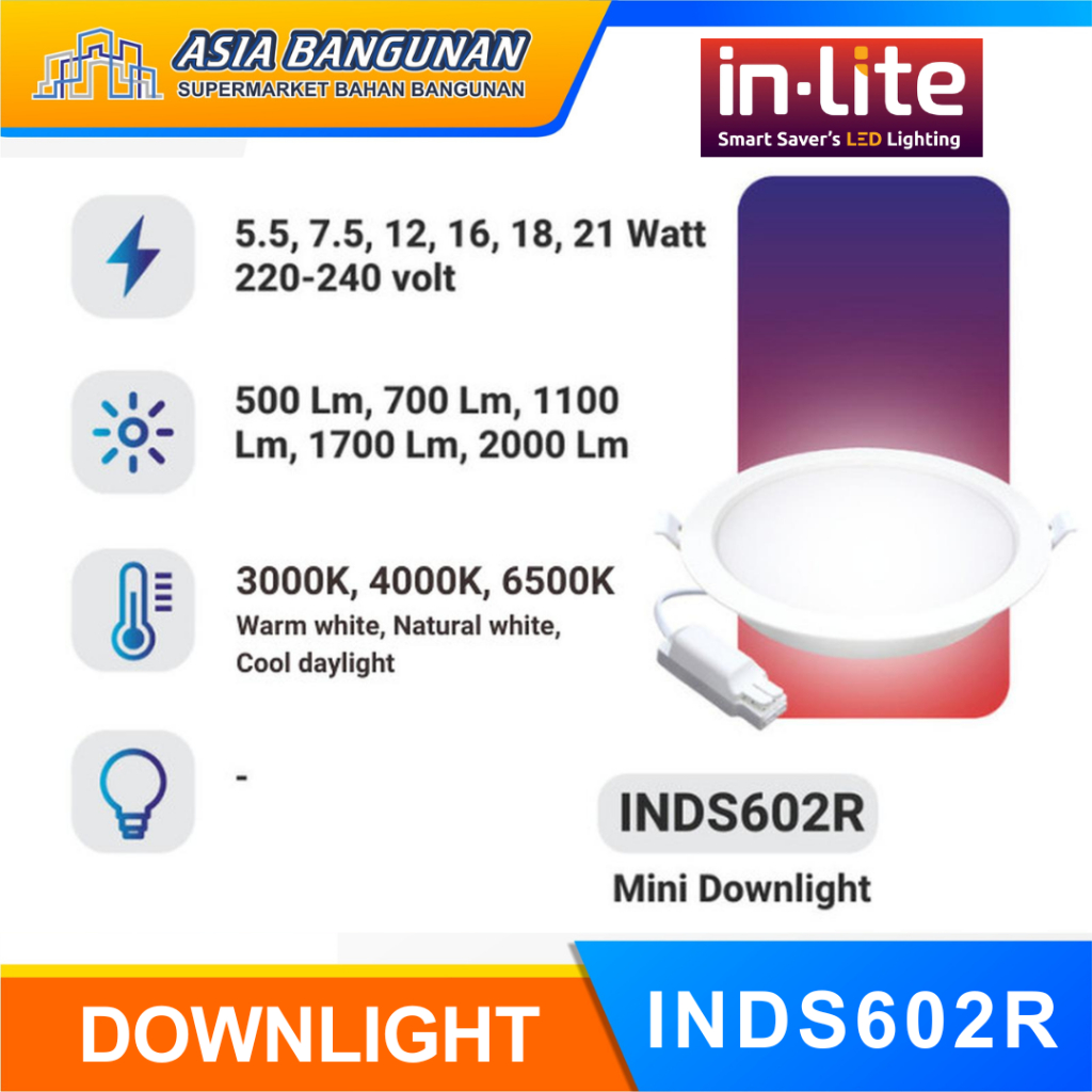 Inlite Lampu Led Plafon Slim Downlight 5W 7W 12W 18W 21W