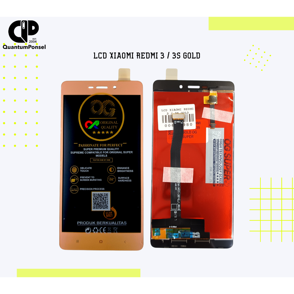 LCD XIAOMI REDMI 3 / 3S GOLD DAN HITAM