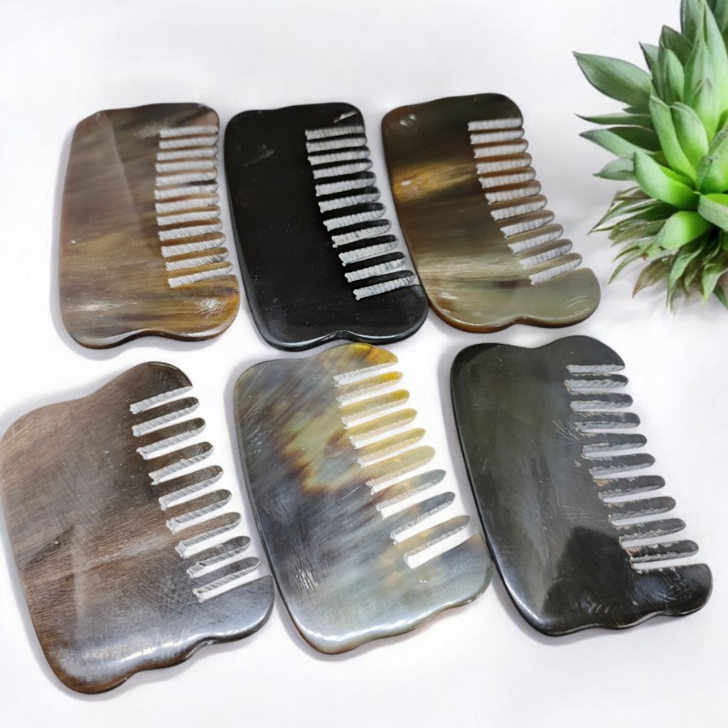 Guasha sisir Tanduk kerbau asli - perawatan rambut & pijat kepala tradisional