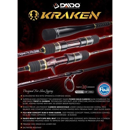 Joran Pancing DAIDO KRAKEN 180cm Spinning (PE 1-3 sd PE 3-5) Carbon Solid Slow Jigging -