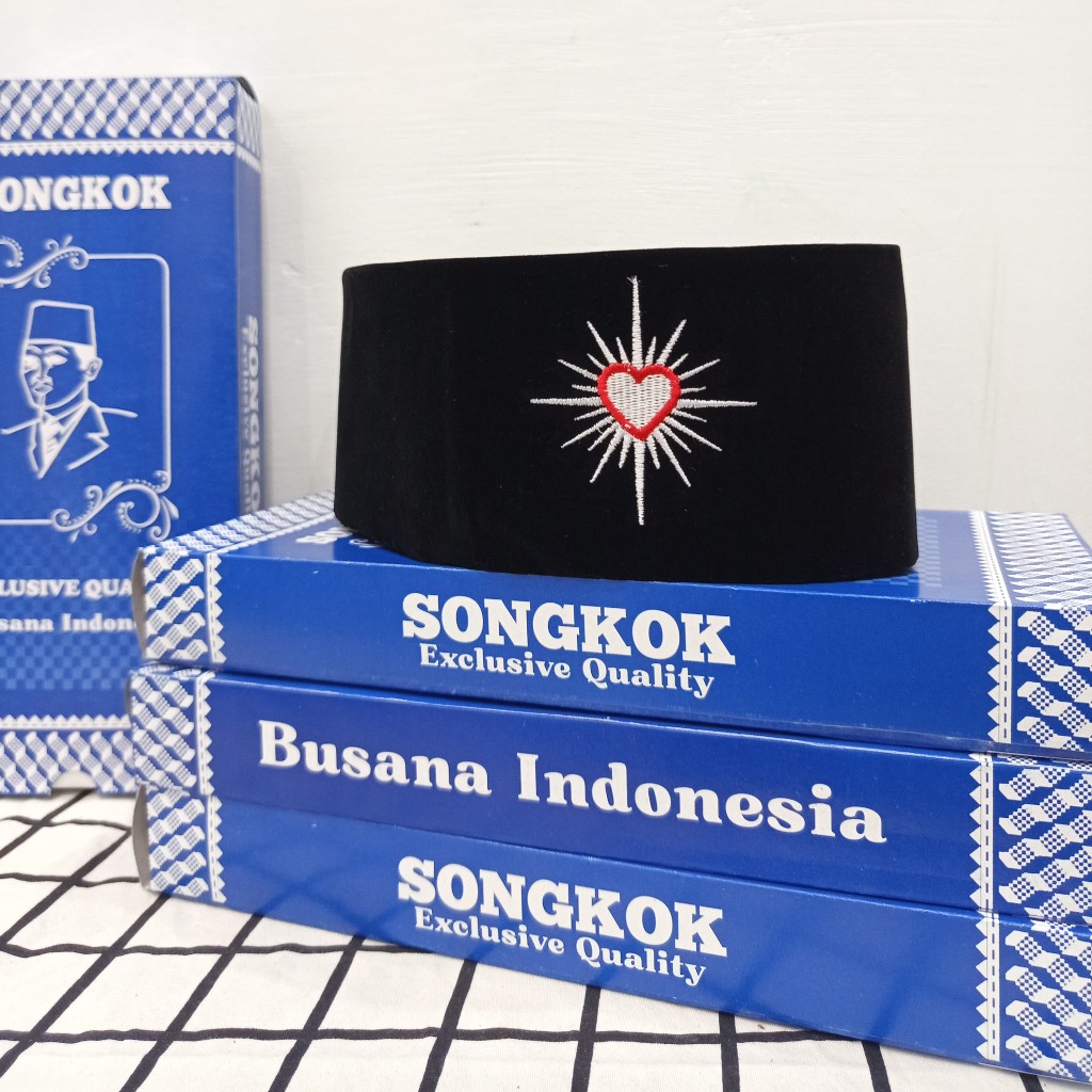 Peci kopyah kopiah Songkok Hitam Logo Hati bersinar PSHT sh terate Bordir Tinggi 9 + Dus Per Peci