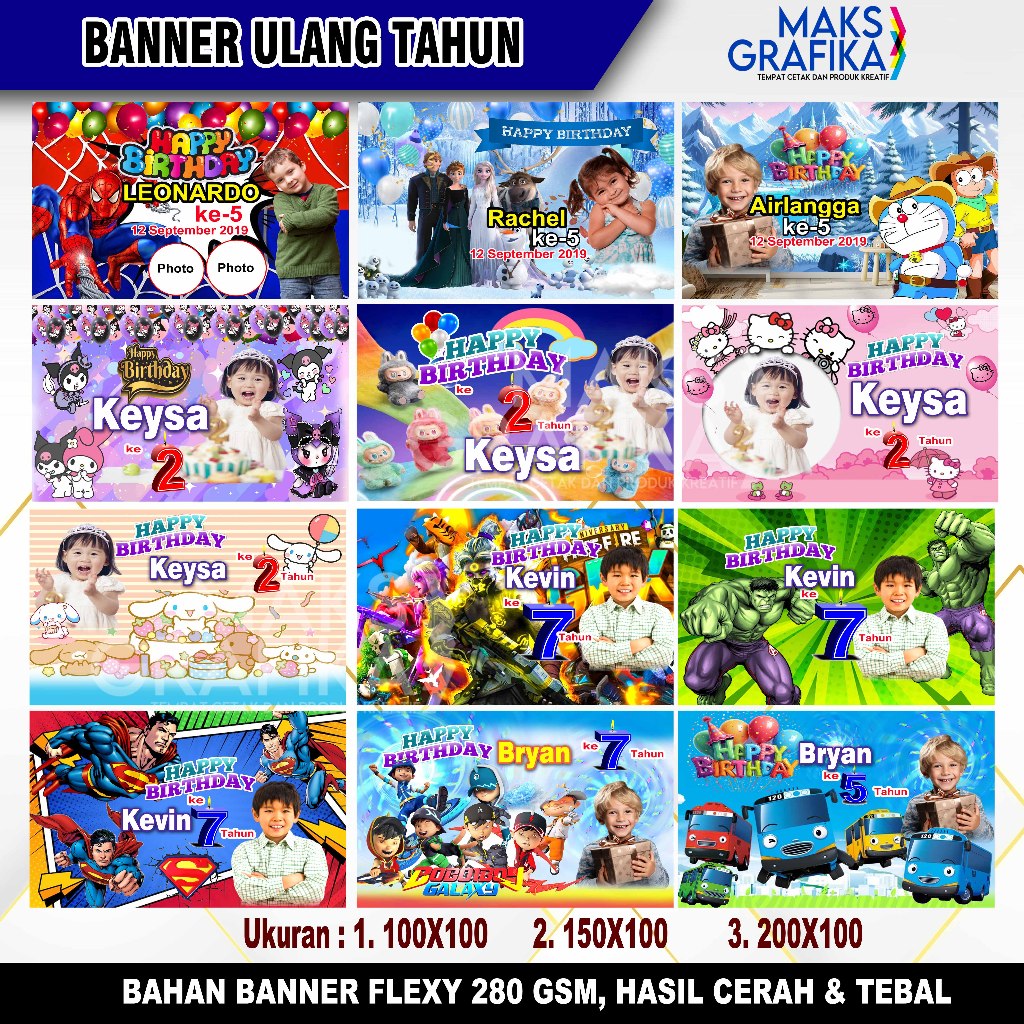 Cetak Spanduk Baner Ulang tahun anak custom karakter
