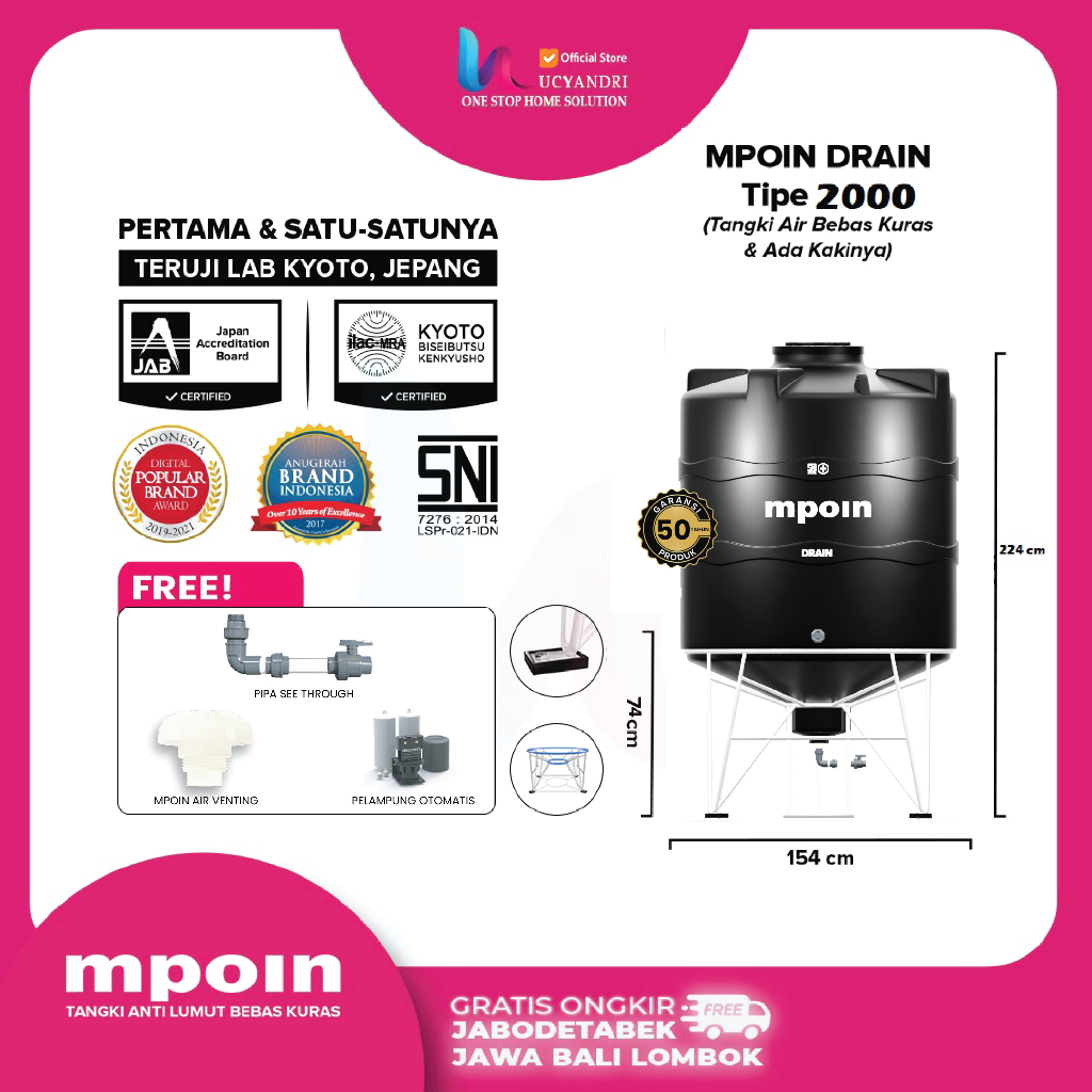 Tangki Air Mpoin 2000 Drain Toren Tandon Tanki 2000 Liter Mpoin Plus