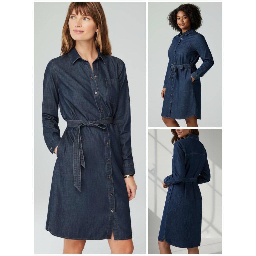 Dress J.jill Denim Belted Denim Shirtdress