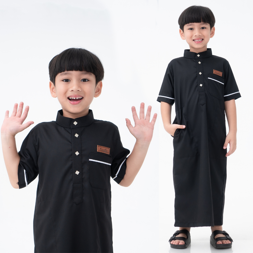 Gamis Anak Laki Laki Lengan Pendek | Jubah Anak Laki Laki 2-12 Tahun | Baju Koko Anak  Premium Hitam