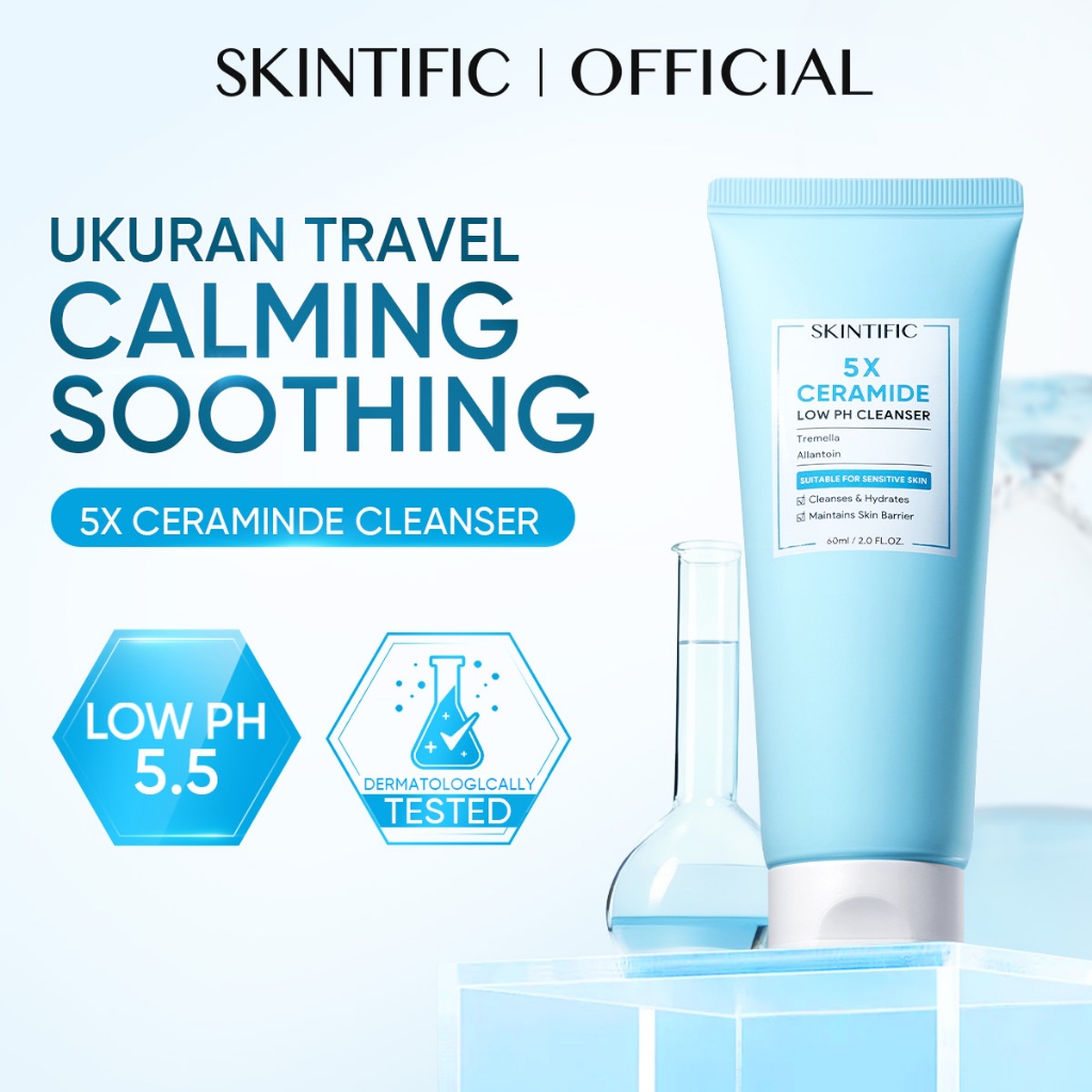 SKINTIFIC - Low pH 5X Ceramide Cleanser 60ml Travel Size | Repair Skin Barrier Facial Wash Cleanser 