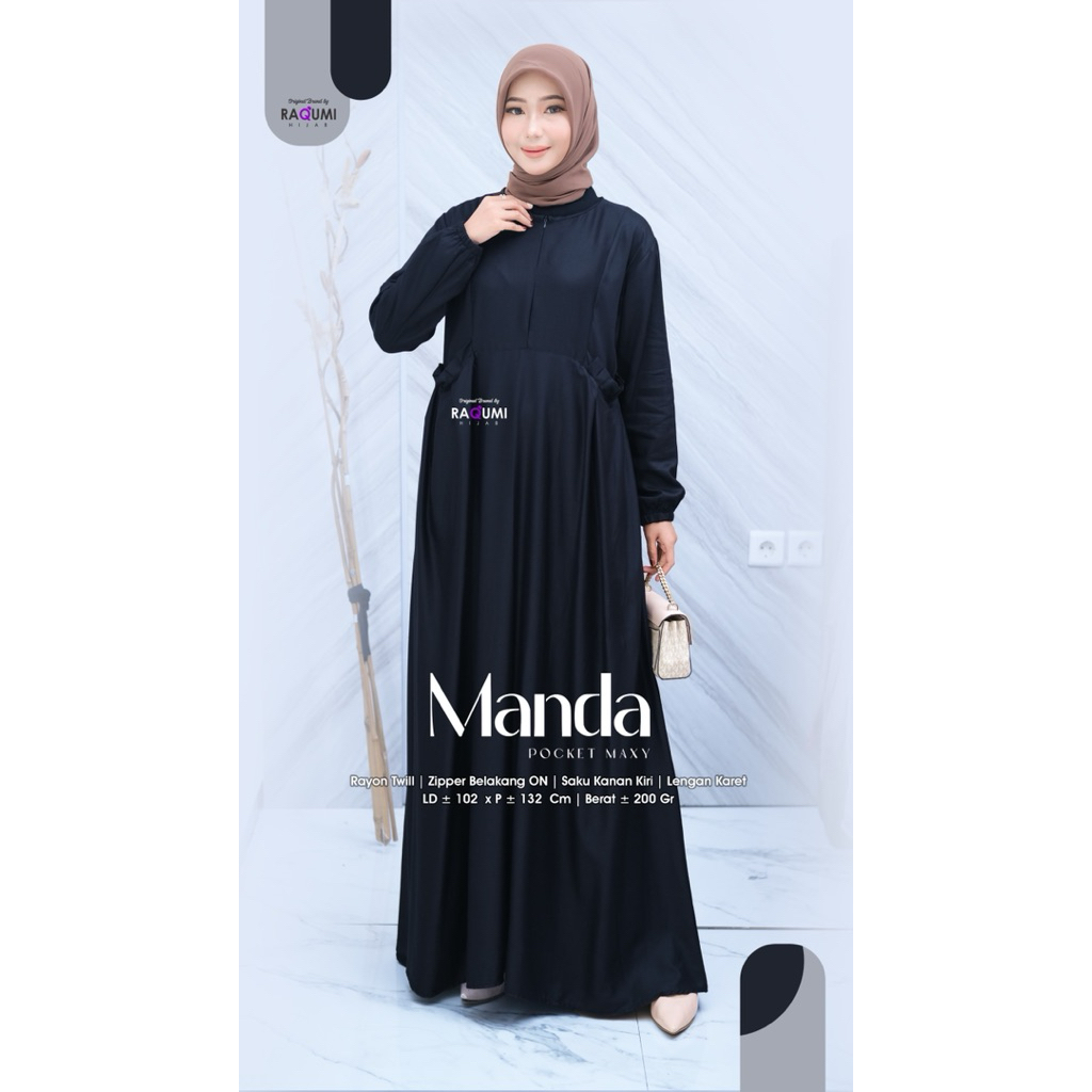 Raqumi Hijab// Gamis Rayon Premium// Manda Pocket Maxy ori by Raqumi Hijab