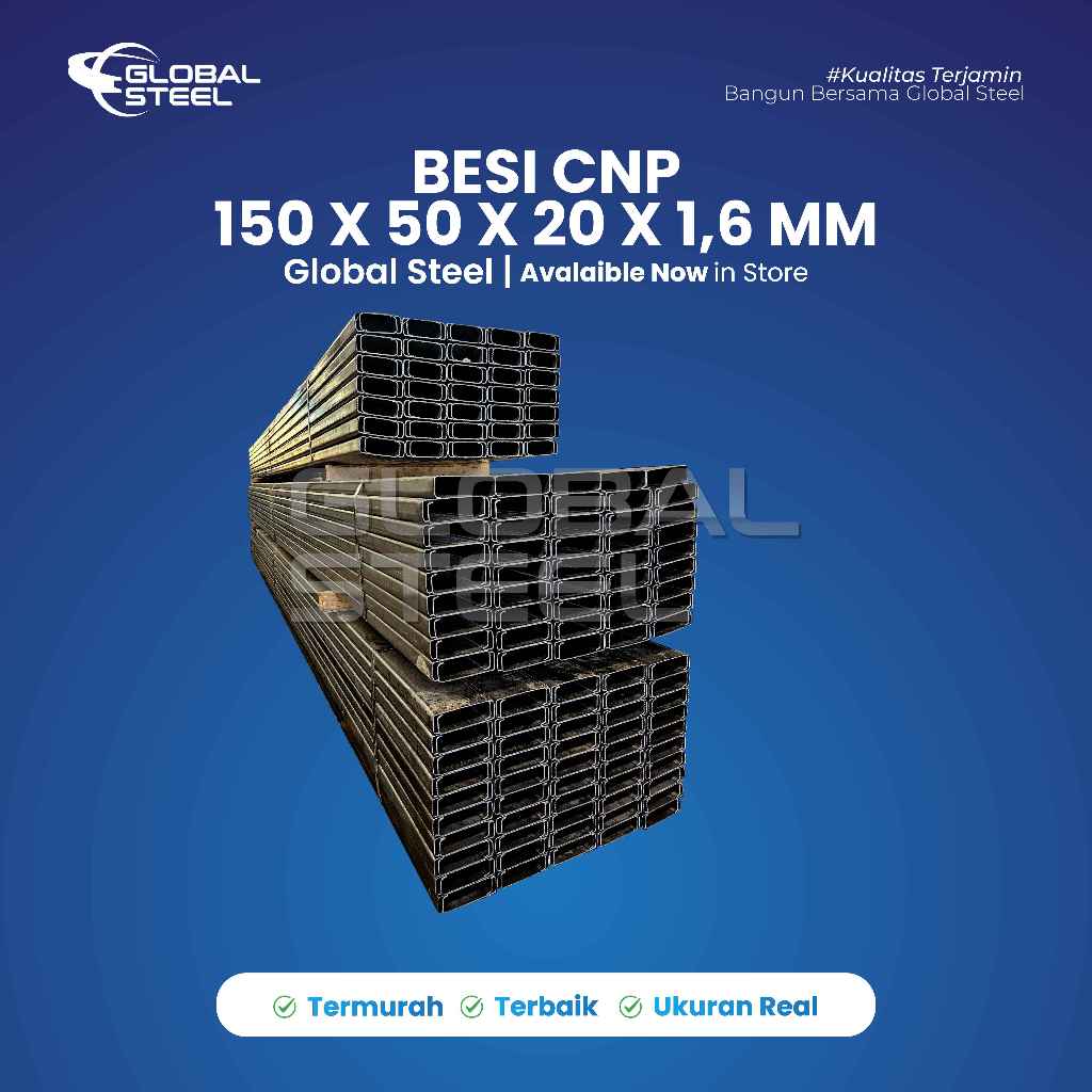 Besi CNP 150 x 50 x 20 – Tebal 1,6 / 1,7 / 2,3 / 3,1 mm
