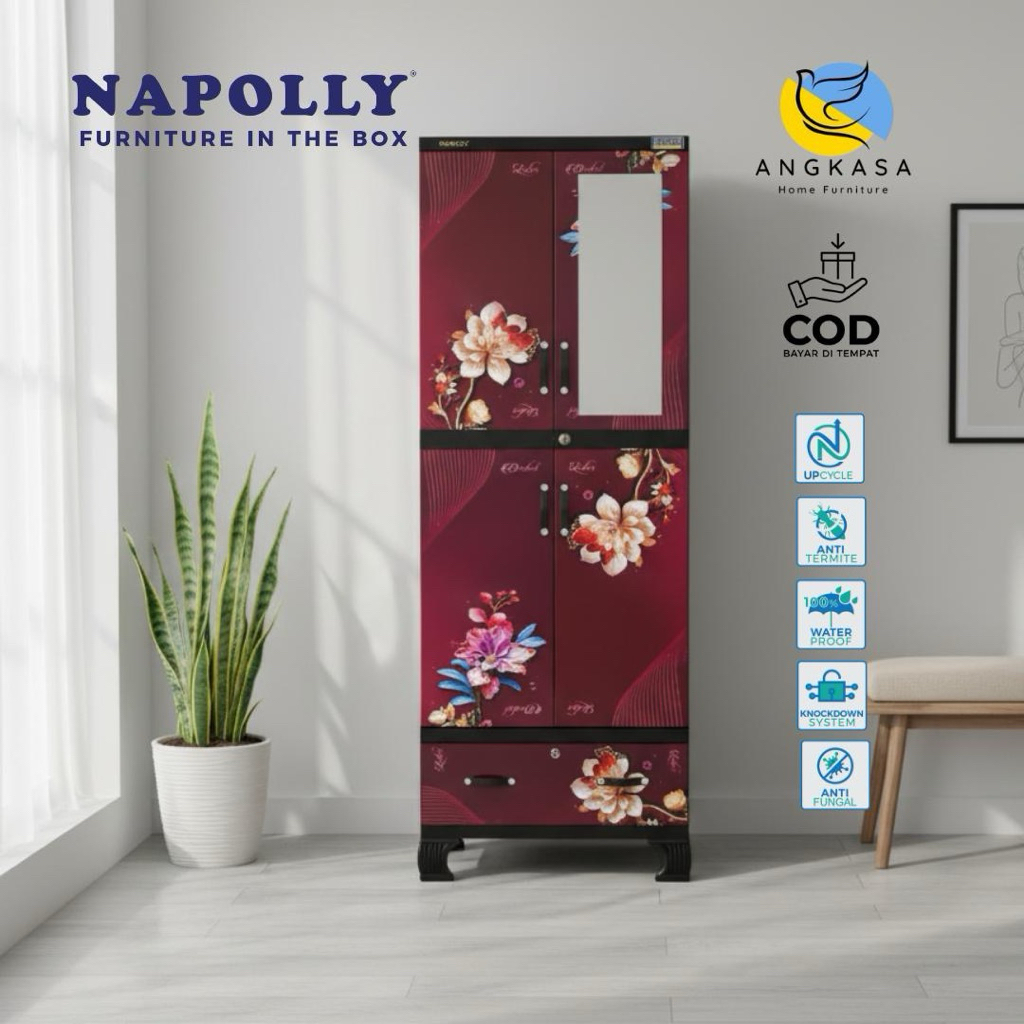 lemari baju motif bunga / lemari napolly 4 susun / lemari gantung napolly