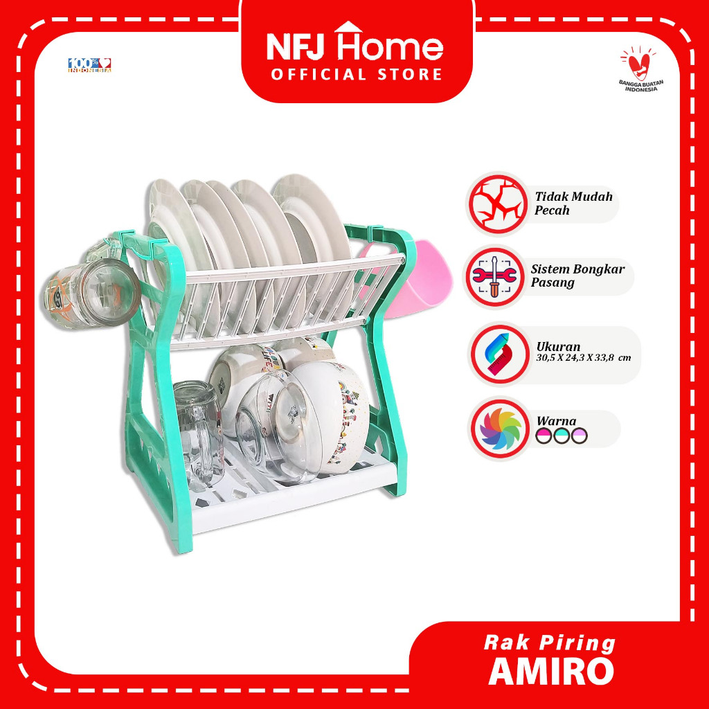 Rak Piring Mini Amiro Warna Ungu Tosca Pink Rak piring Dapur Baskom / Rak Piring 2 Susun Plastik / R