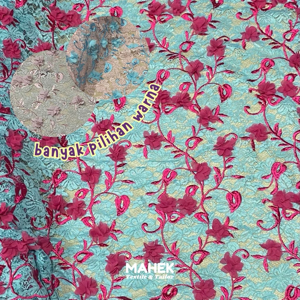 Kain Brokat Bunga 3D / Kain Brokat Garden Two Tone / Brokat Timbul Bordir Tebal / Brokat Nagita / Br