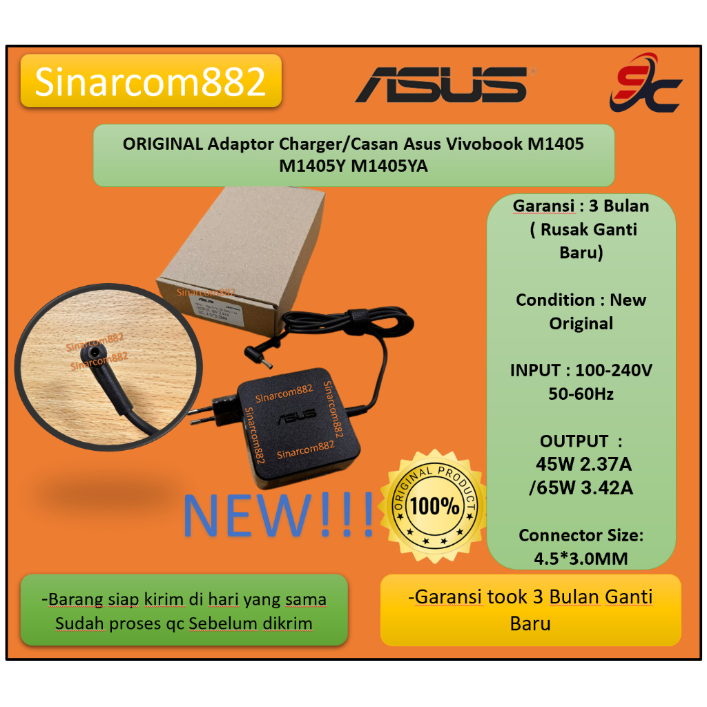 ORIGINAL Adaptor Charger/Casan Asus Vivobook M1405 M1405Y M1405YA