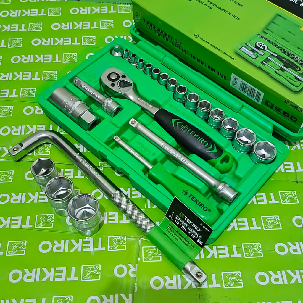 Kunci Shock Sock 24 Pcs Toolkit Tekiro 1 Set Lengkap + Gagang Sok L 1/2 Inch Handle Sok + Mata Sok T