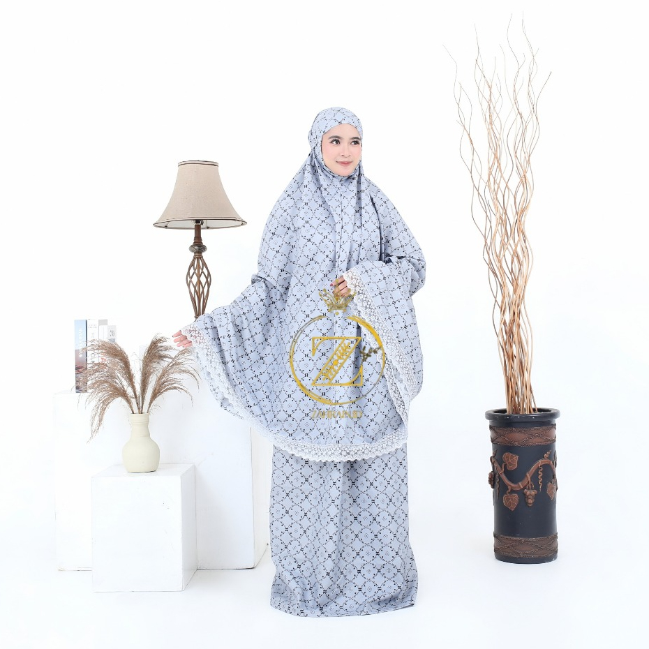 Zahrain - Mukena Dewasa Motif Nadine Katun Premium Renda Brukat Free Pouch