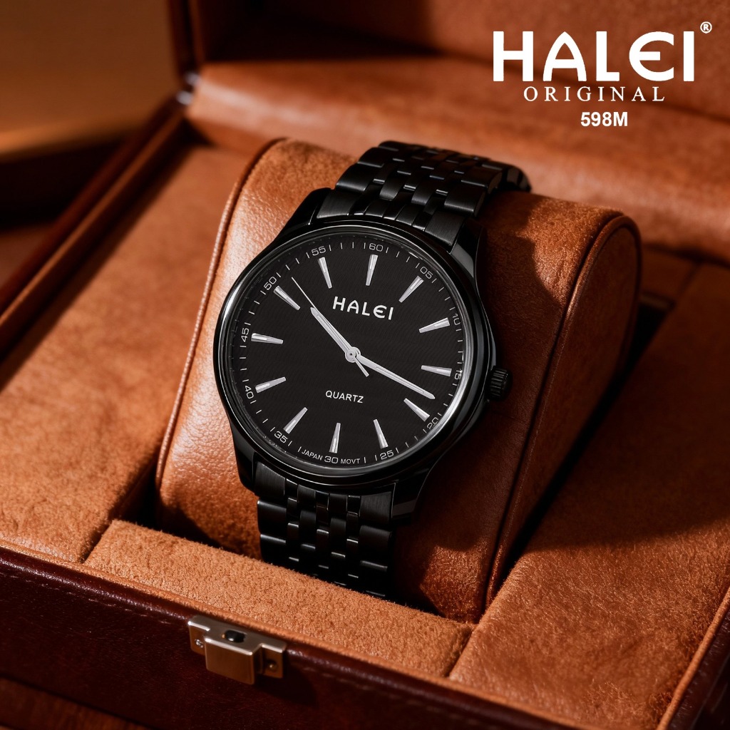 HALEI IND 598 M - Bergaransi Jam Tangan Pria Halei Original Fashion Kasual Rantai Stainles Anti Air 