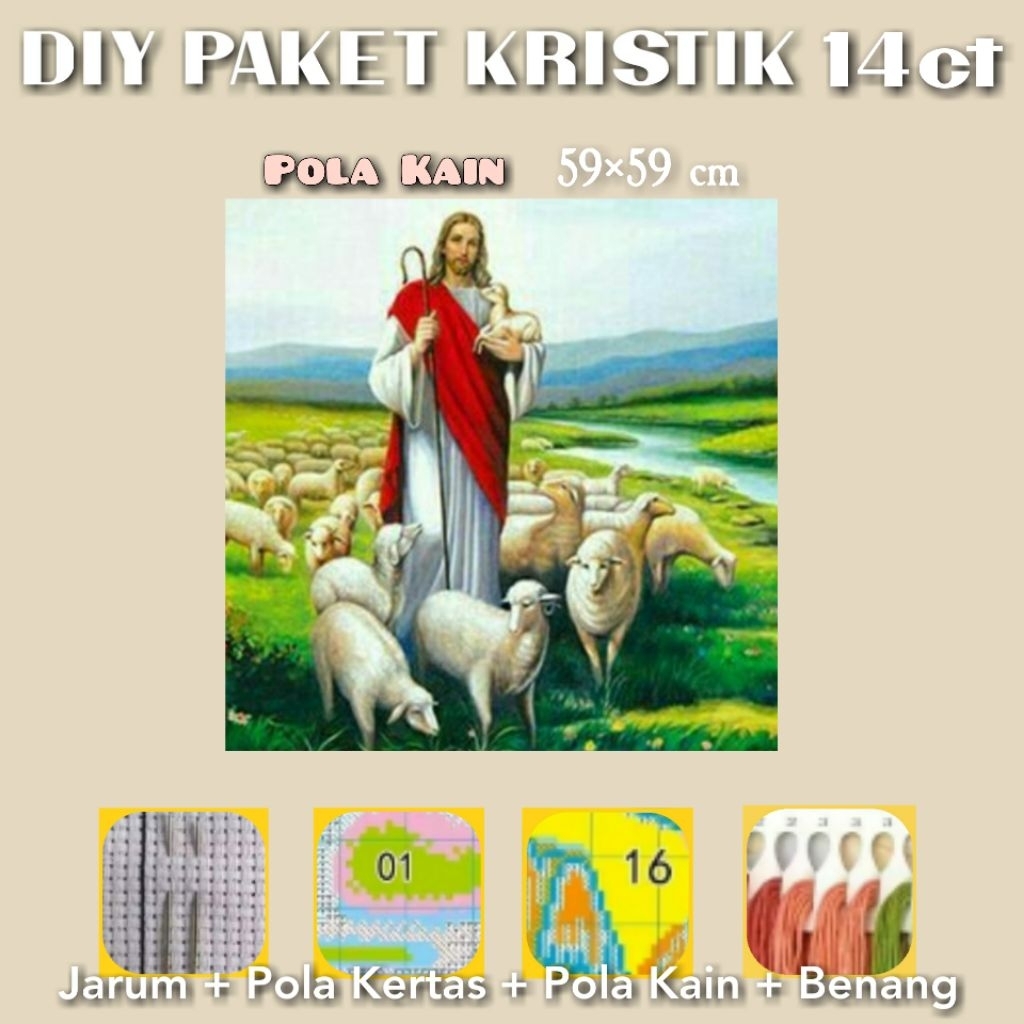 Cross Stitch Kit 14ct Pola Kain: Yesus Gembala