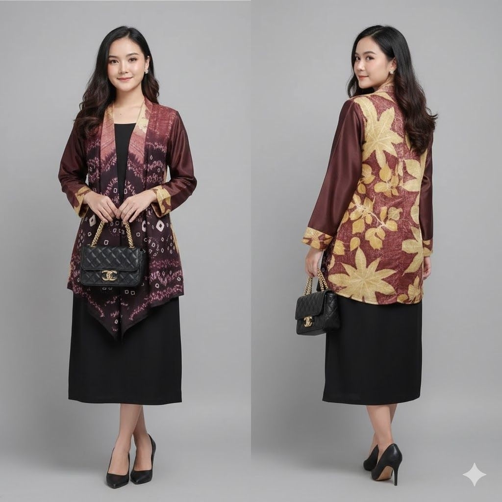 Cardigan Lipat Lengan Kombinasi Velvet Polos Semi Sutra Ecoprint Jumputan Handmade