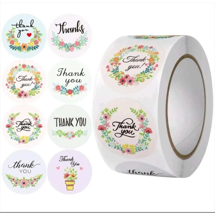 YSM Sticker Thank You Roll 500 Pcs 2.5Cm Bunga Love / sticker thank you roll murah meriah harga gros