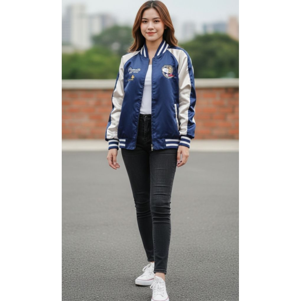 Jaket Sukajan Satin Bordir Peanuts Preloved