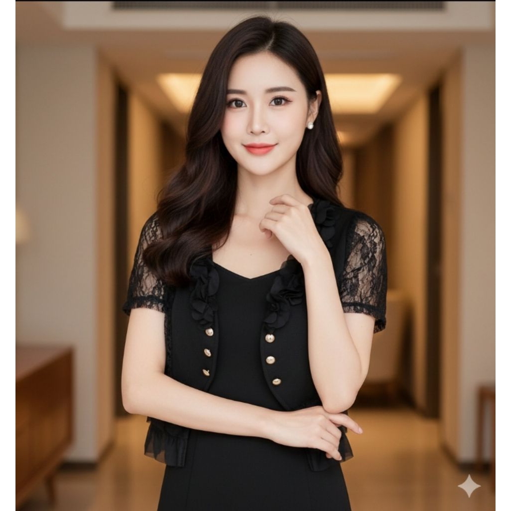 Outer Wanita Brokat Hitam Preloved