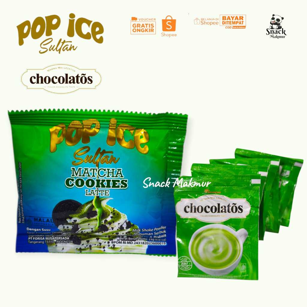 POP ICE SULTAN MATCHA COOKIES DAN CHOCOLATOS DRINK MATCHA HARGA PER 2 VARIAN PRODUK 2 RENCENG 20 pcs