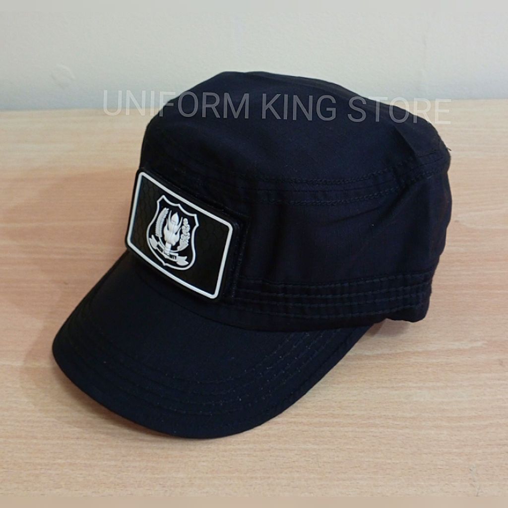 TOPI KOMANDO HITAM SECURITY LOGO PUTIH 2 PATCH - TOPI KOMANDO HITAM SECURITY LOGO PUTIH PEREKAT TEMP