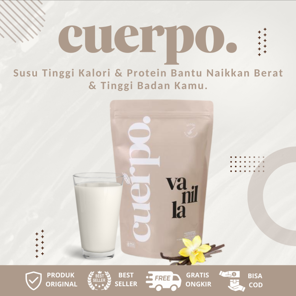 Susu Penggemuk Badan Cuerpo Tinggi Kalori & Protein Rasa Vanilla Halal BPOM