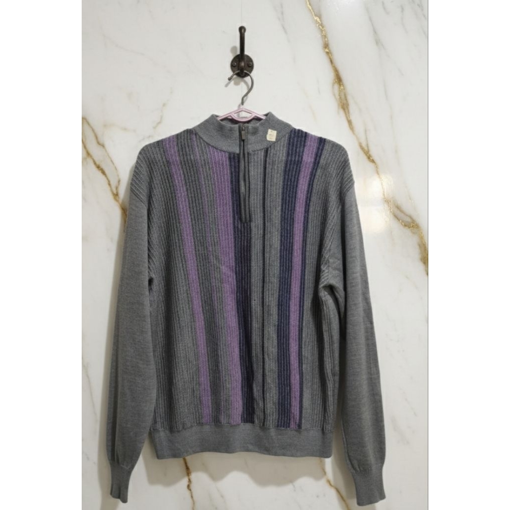 Sweater Half Zip Ribbed Garis Vertikal (Vintage Knitwear)