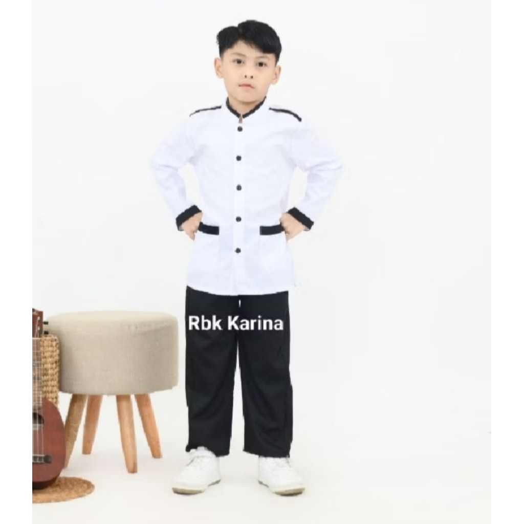 Baju Muslim Anak perempuan dan Laki Laki Warna Hitam Putih / Seragam Sekolah SD Madrasah Warna Putih