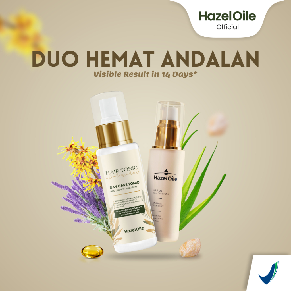 HazelOile Paket DUO Hemat - Serum Hair Oil NCOM + Booster Tonic DCT Scalp Penumbuh Botak Rontok