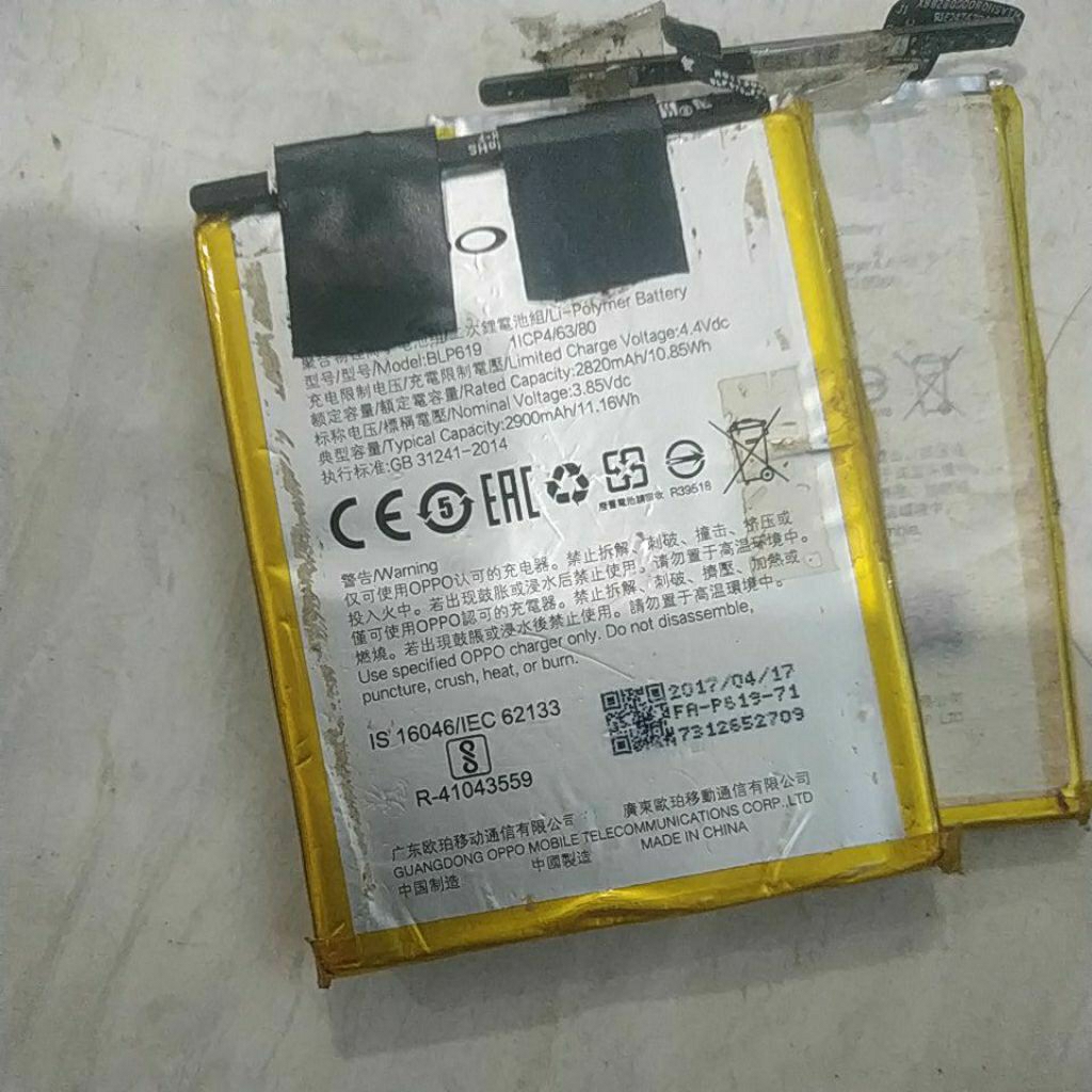 baterai bekas orii cabutan oppo a37/a57 model blp619 minus sokett