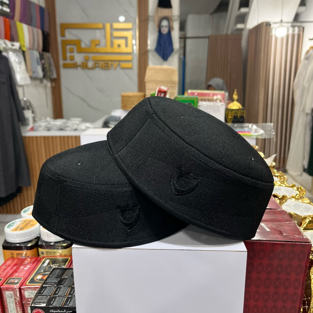 Peci Kopiah Malaysia Super Hitam Motif Catur A5 | Kopiah Malaysia Hitam Catur Tinggi 8 Cm