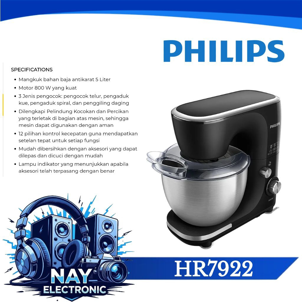 PHILIPS HR7922  - Standing Mixer - Mixer Philips 5 Liter - PHILIPS STAND MIXER HR7922/90