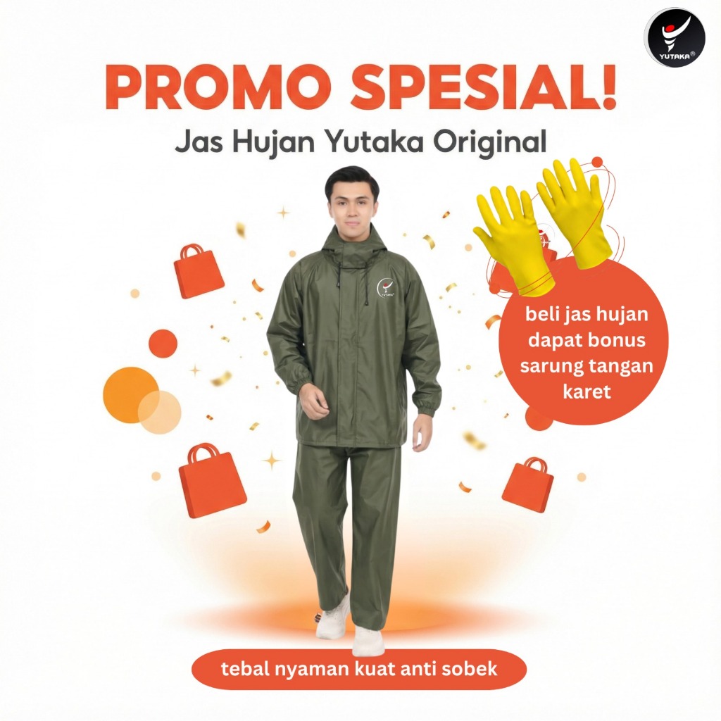 JAS HUJAN DEWASA HODIE  BAJU CELANA ORI TEBAL  PRIA WANITA GRATIS SARUNG TANGAN KARET