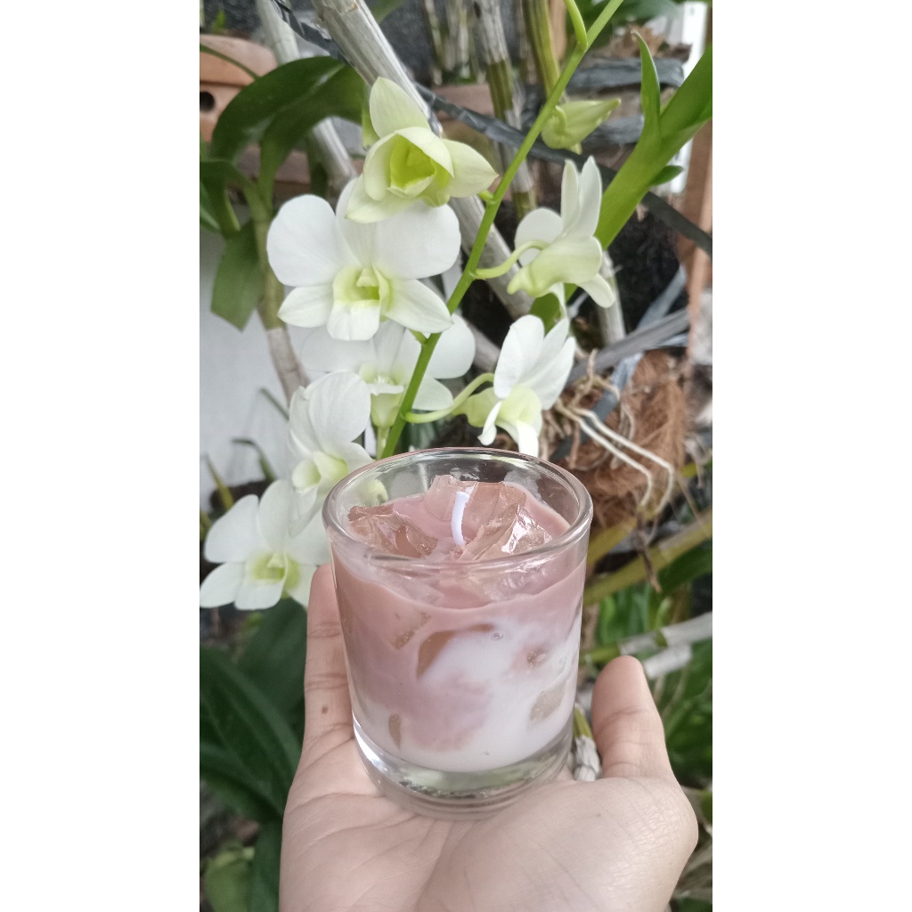 MINIMAL 50pcs - CUSTOM LOGO/NAMA Lilin Aromaterapi MODEL Es Kopi Susu Latte, Wangi Kopi - Hangat & C