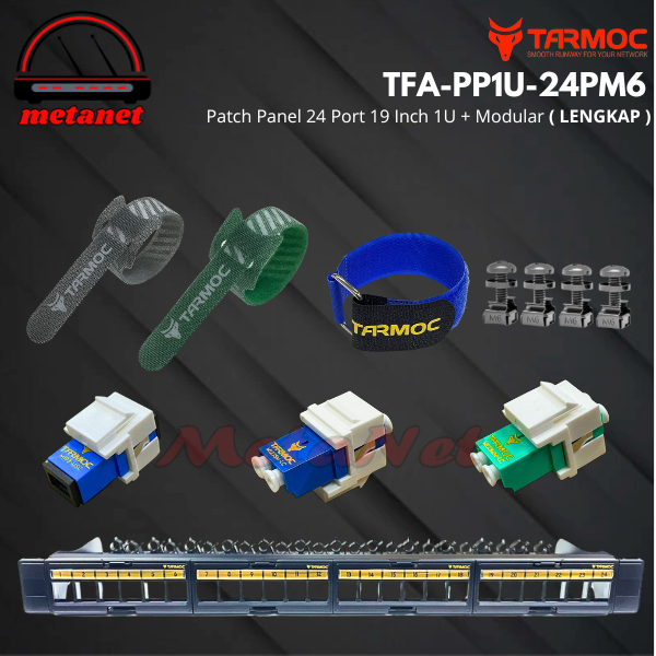 Tarmoc TFA-PP1U-24PM6 | Patch Panel 24 Port Fiber Optic FO LENGKAP Free 8 pcs Velcro tie