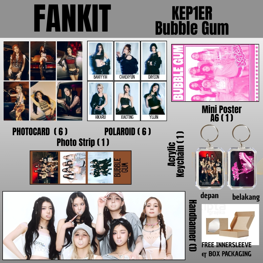 FANKIT KEP1ER BUBBLE GUM 16 ITEM KPOP UNOFFICIAL BAHIYYIH CHAEHYUN DAYEON YUJIN HIKARU XIAOTING